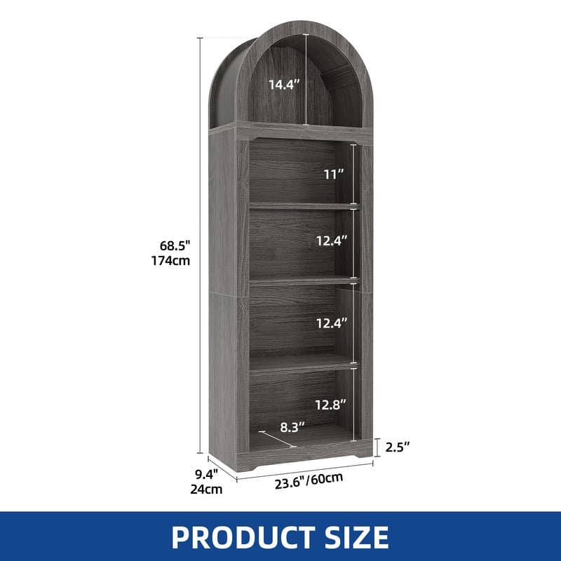 Moasis 68" Arched Bookshelf Open Display Bookcase with Storage Shelves for Living Room
