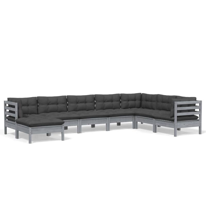vidaXL Solid Pinewood Patio Lounge Set 9 Piece with Cushions Multi Colors