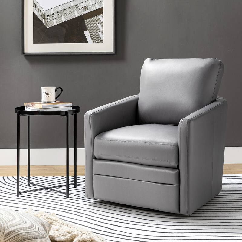 Terrance Transitional Swivel Faux Leather Barrel Accent Chair with Metal Base