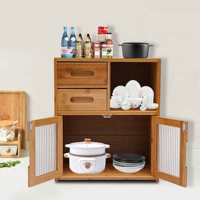 Bamboo Kitchen Storage Cabinet Rectangular Wood Cabinet 