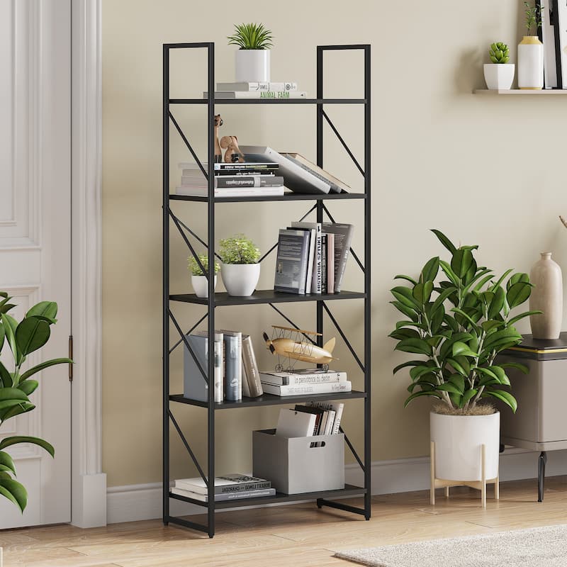Roul Wood 5 Tiers Bookshelf Modern Bookcase Storage Rack Shelves