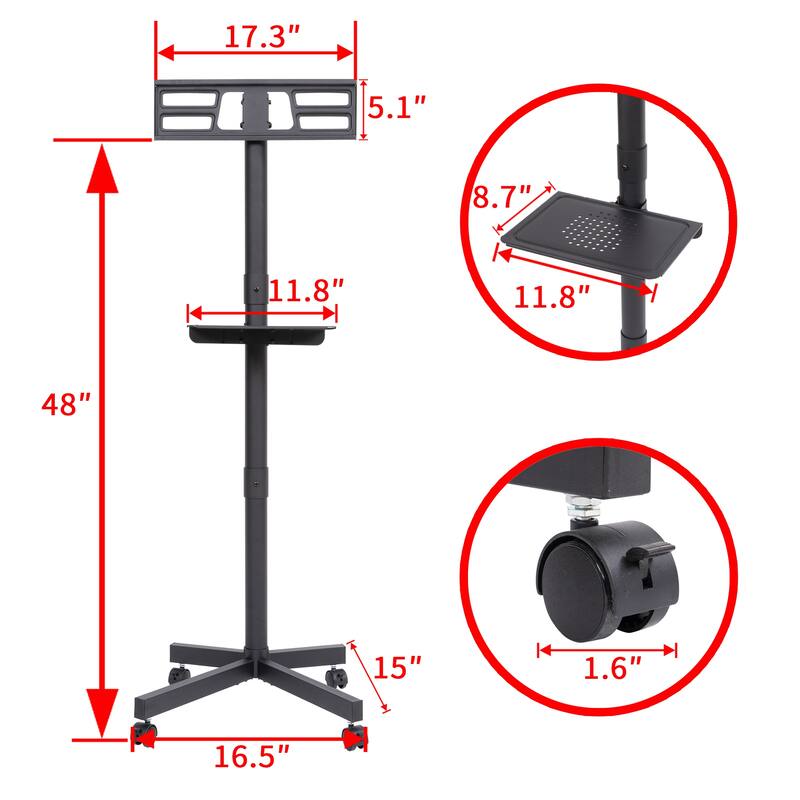 53" Mobile TV Stand with Adjustable Bracket & Casters for 23-60" TVs