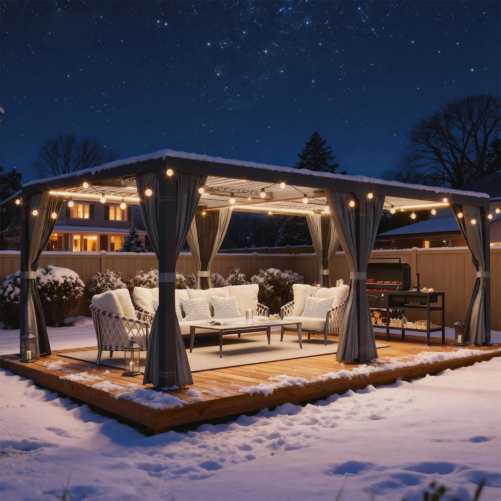 EROMMY Outdoor Louvered Pergola Gazebo with Adjustable Aluminum Rainproof Roof