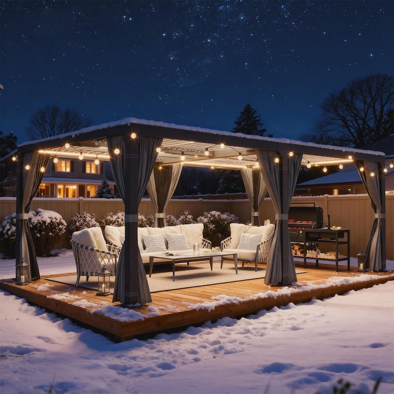 EROMMY Outdoor Louvered Pergola Gazebo with Adjustable Aluminum Rainproof Roof