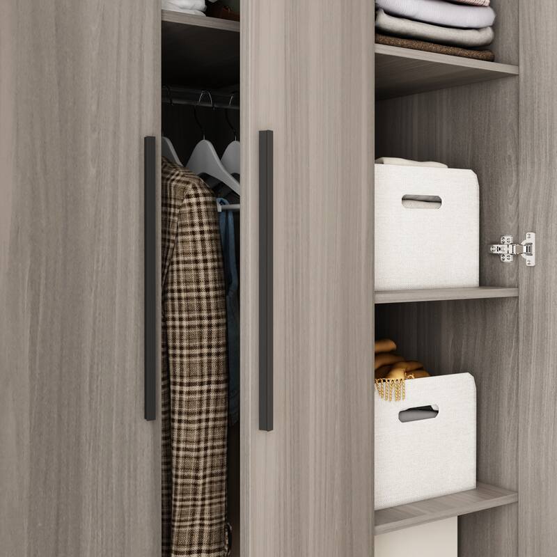 Wardrobe Armoire Wooden Closet Cabinet 6 Storage Cube and Hanging Rod