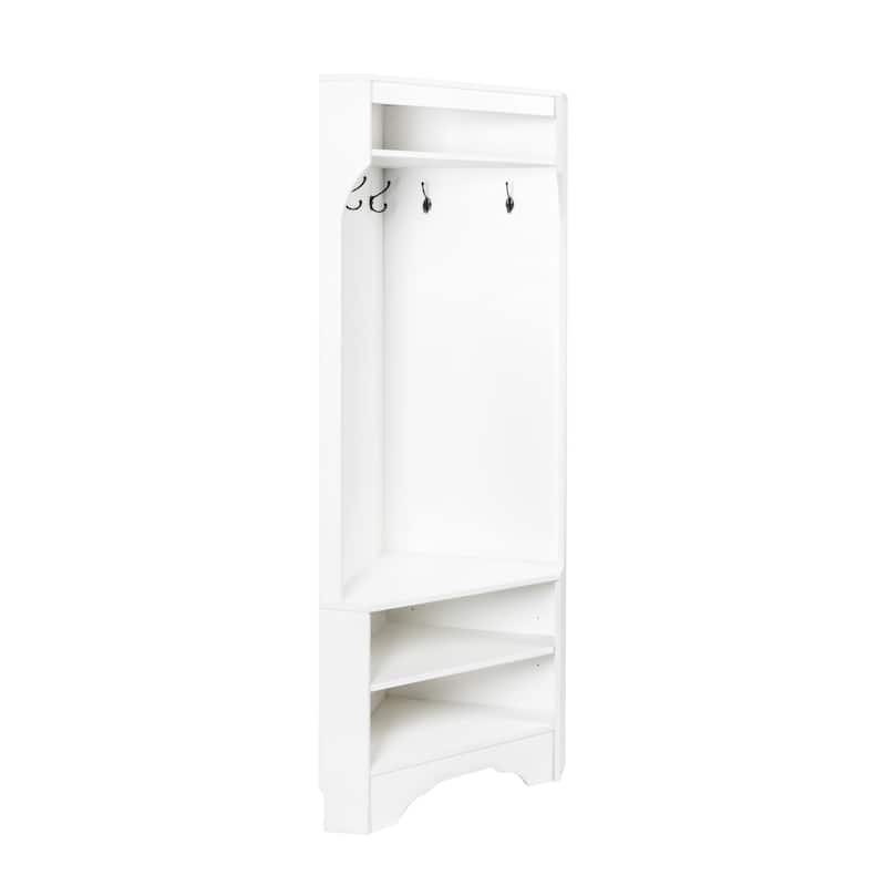 Corner Hall Tree with Coat Hooks & Shoe Bench, Entryway Storage Cabinet Coat Rack with Adjustable Shelf