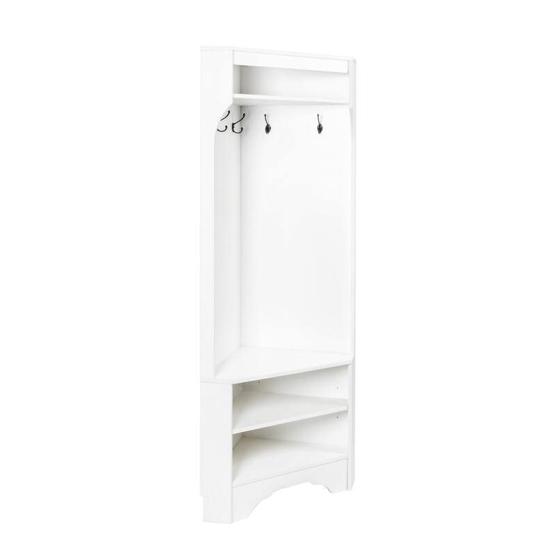 Modern Minimalist Corner Coat Rack with 4 Hooks, Adjustable Shelves and Shoe Bench for Hallway