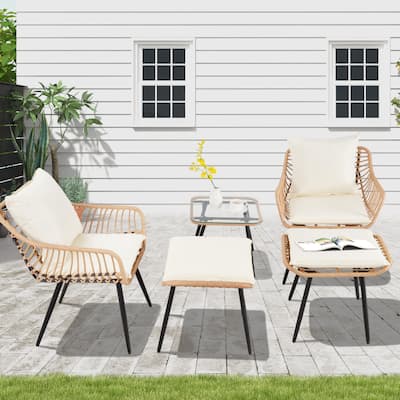 5 Piece Patio Bistro Set with Ottoman, Outdoor Wicker Furniture Sets