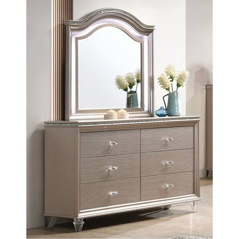 Furniture of America Ving Rose Gold 6-Drawer Dresser with Mirror