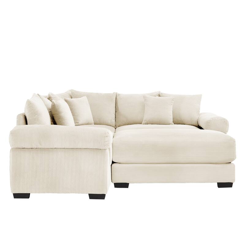GDFStudio - Corduroy 3-Seater 79.1" Cloud Modular Sectional Couch with Ottoman