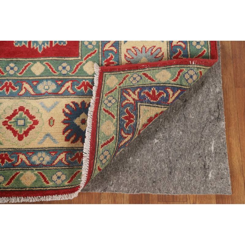 Geometric Red Kazak Area Rug Hand-Knotted Oriental Wool Carpet - 6'8" x 10'2"