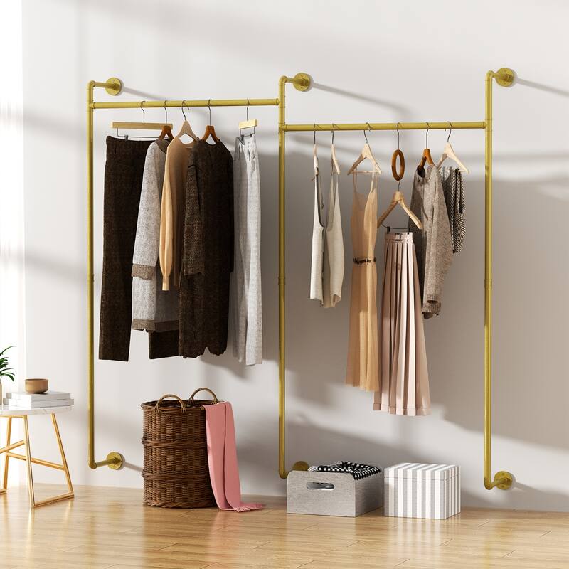 80.7'' Firm Pipe Clothes Rack Wall Mounted Clothes Hanging Rack Home