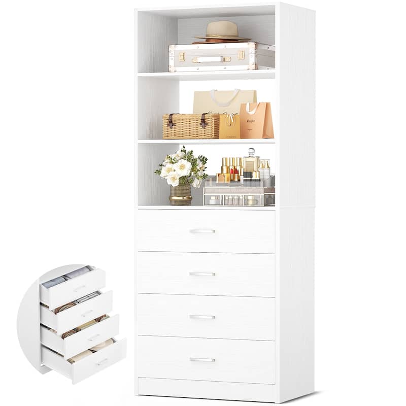 Freestanding Closet Organizer with 4 Drawers and 4 Shelves, Wooden Closet System for Walk-in Closet