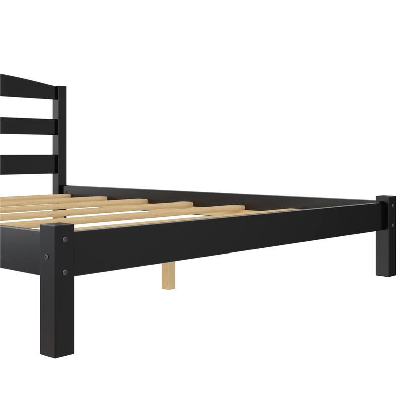 Solid Wood Platform Bed with Open Panel Headboard and Square Block Legs