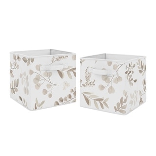 Floral Leaf Foldable Fabric Storage Bins - Ivory Cream Beige Taupe ...