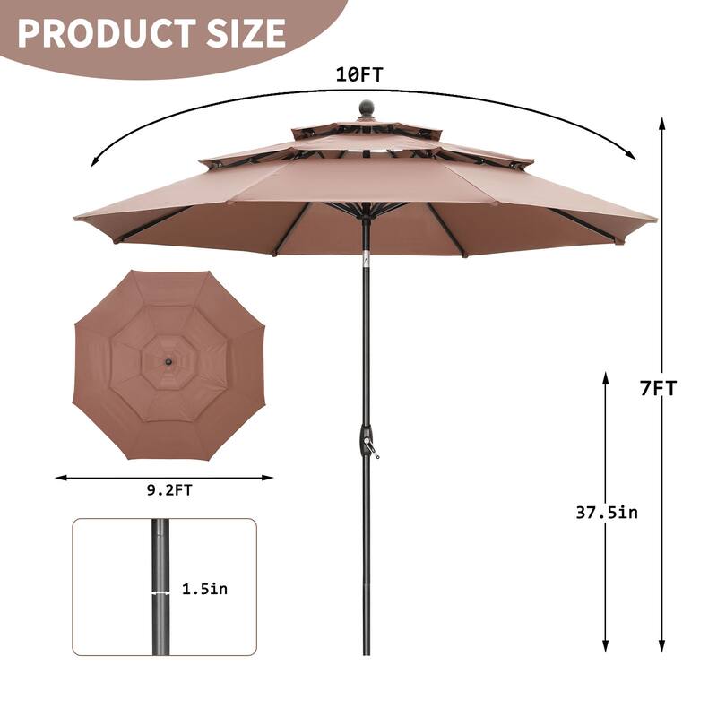 Ainfox 10 ft Patio Umbrella with Base 3 Tiers Outdoor Market Umbrella