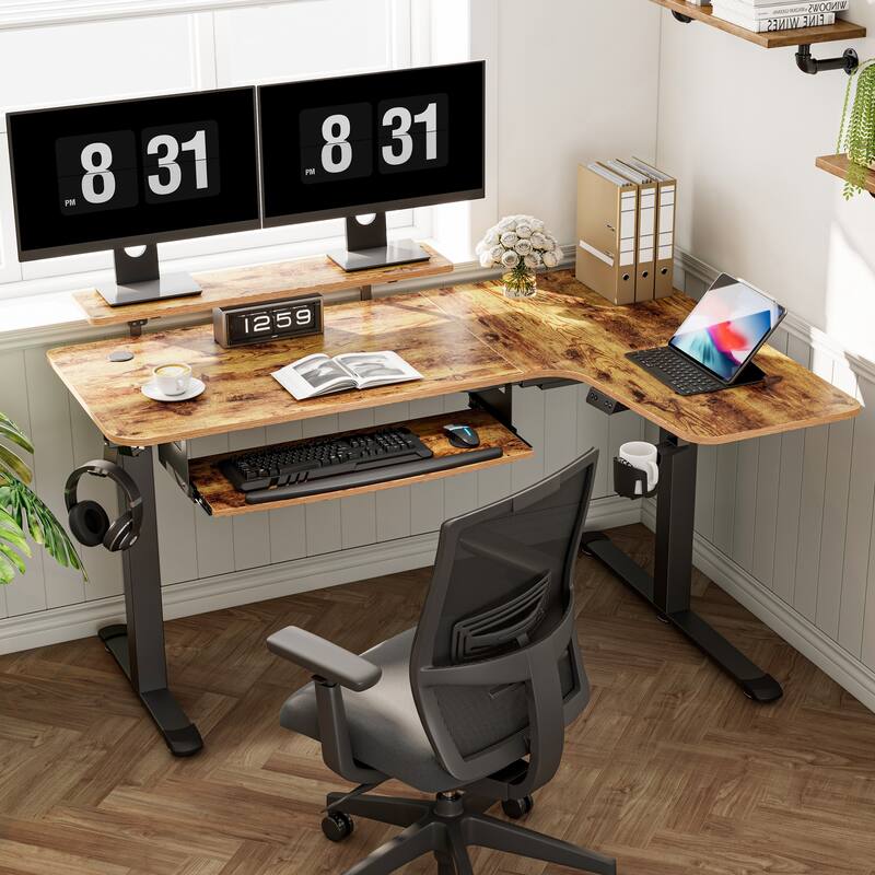 Eureka 61" Modern Home Office L-shaped Desk Electirc Adjustable Standing Corner Desk