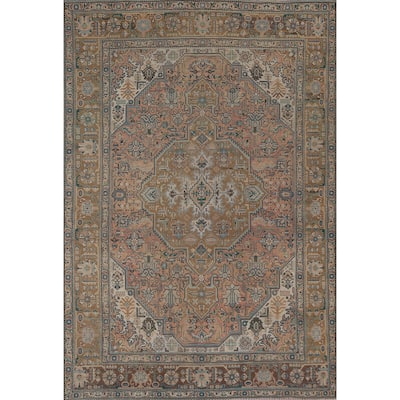 Geometric Tabriz Vintage Area Rug Hand-Knotted Wool Carpet - 6'8" x 9'7"