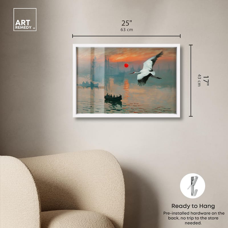 Crane Sunset Shadowbox by Art Remedy