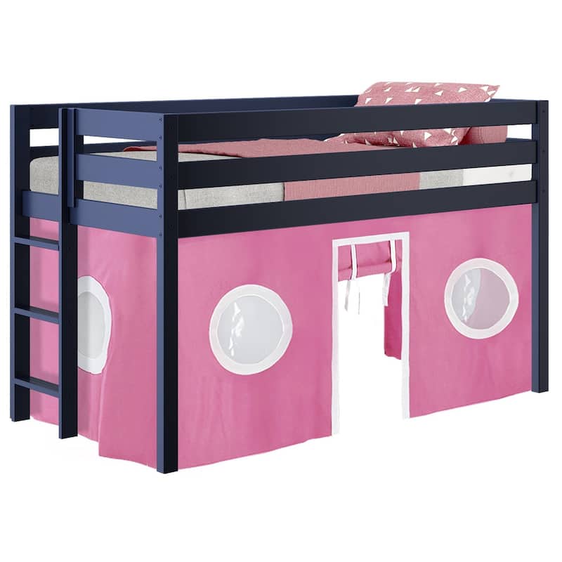 JACKPOT Contemporary Low Loft Twin Bed with End Ladder and Tent