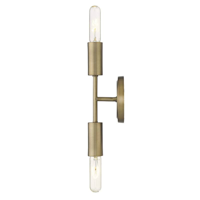 Modern Dull Gold 2-Light Wall Sconce with Exposed Bulbs and Hardwired Steel Fixture E26 Base - 5" H x 12" W x 3.75" D