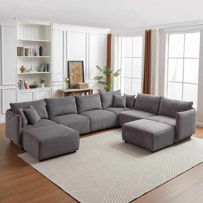 106.3" Corduroy Modular Sectional Sofa (Set of 2) with USB-C & 4 Cushions