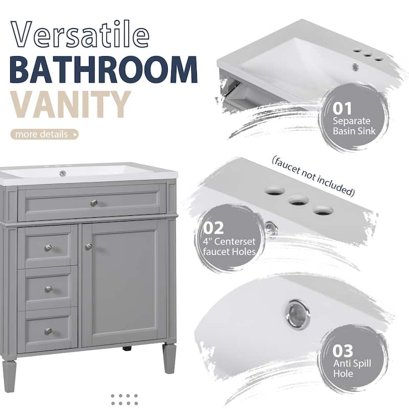 Plywood Freestanding Bathroom Vanity Set in Maple with Mirror Cabinet - 30" x 18"