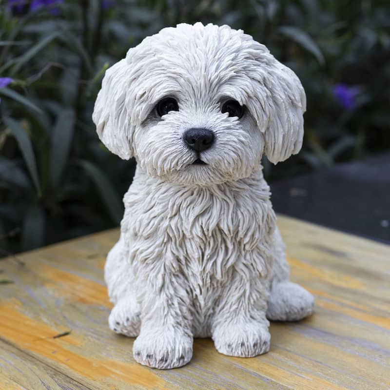 Sitting Maltese Puppy Outdoor Garden Statue- 10.5"