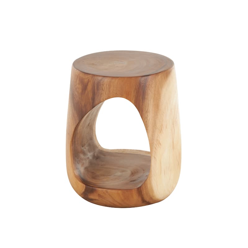 Teak Wood Handmade Accent Table with Abstract Triangle Cutout - Brown - Roche River Decor - 13"W x 14"L x 16"H