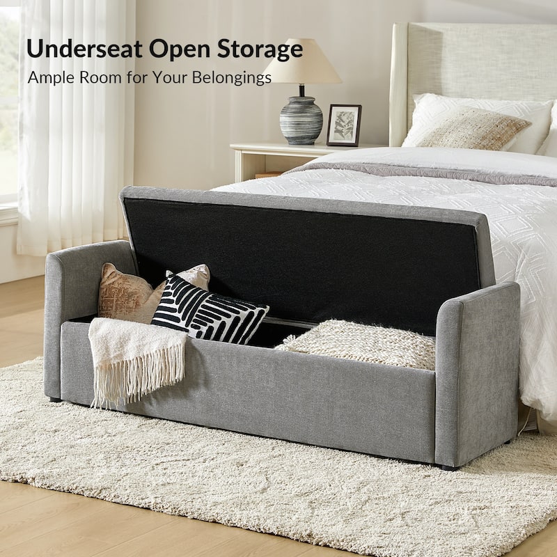 Franco Modern Upholstered Storage Bench with Two Throw Pillows