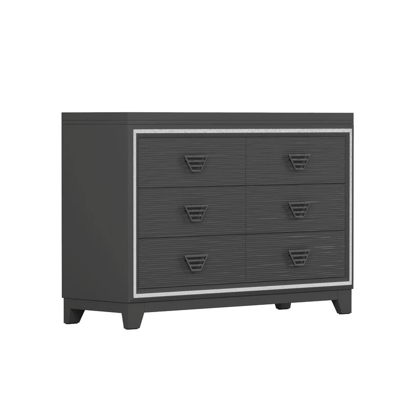 Elegan 6 Drawers Dresser with Metal Handles and Sparkling Decoration