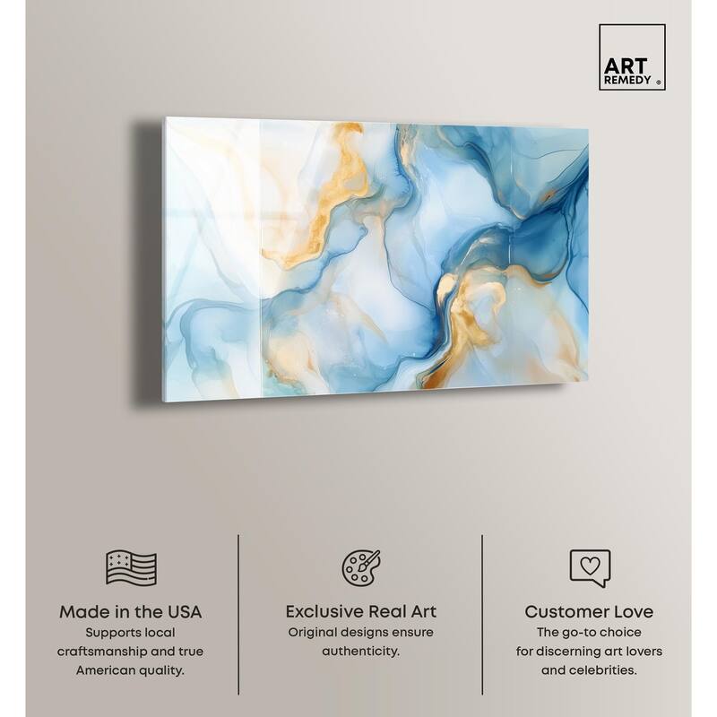 Blue Veined Gold Acrylic by Art Remedy, Ready to Hang