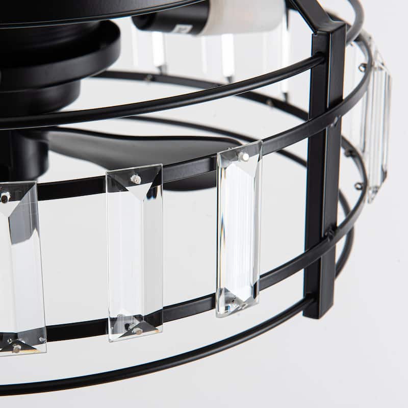 13-inch Matte Black Industrial Bladeless Fandelier Flush Mount Ceiling Fan with Remote