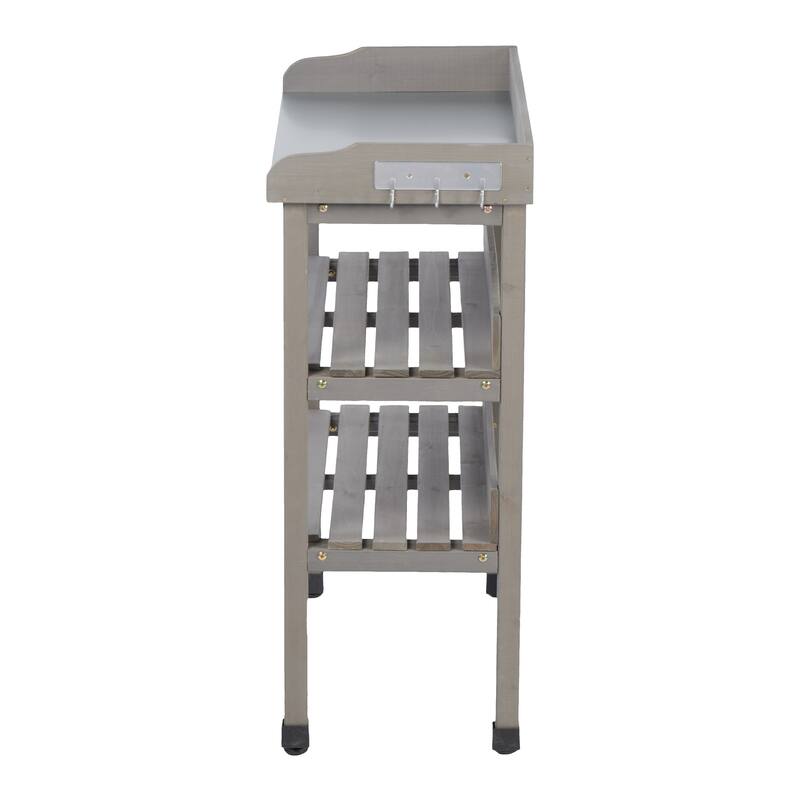 30″x14.5″×35.5″ Potting Table w/Metal Tabletop, 3 Layers Outdoor Work Bench