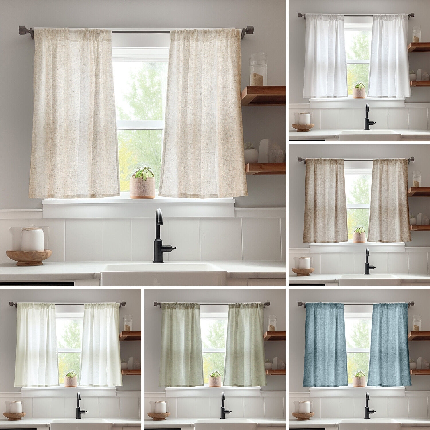 Privacy Linen Short Curtains Light-Filtering 26x36 Inch - On Sale 