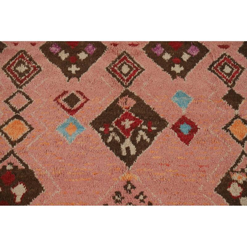 Plush Pink Moroccan Area Rug Hand-Knotted Tribal Wool Carpet - 7'11" x 10'8"