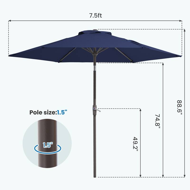 7.5-ft Patio Market Umbrella with UV-Risistance,Crank & Tilt