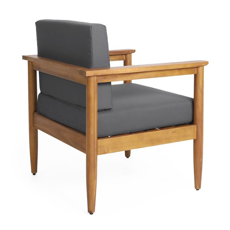 Roomfitters Mid-Century Acacia Wood Outdoor Lounge Chair with Cushions, Weather-Resistant, Grey