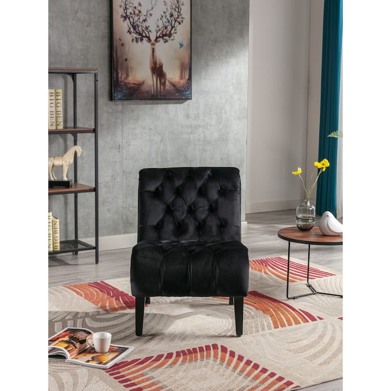 Velvet Upholstered Leisure Chair For Living Room With Wood Legs - Black