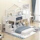 preview thumbnail 3 of 7, Twin Over Full House Bunk Bed with Storage Staircase and Blackboard, Wood Bunkbed Frame with Guardrail and Window for Kids Teens