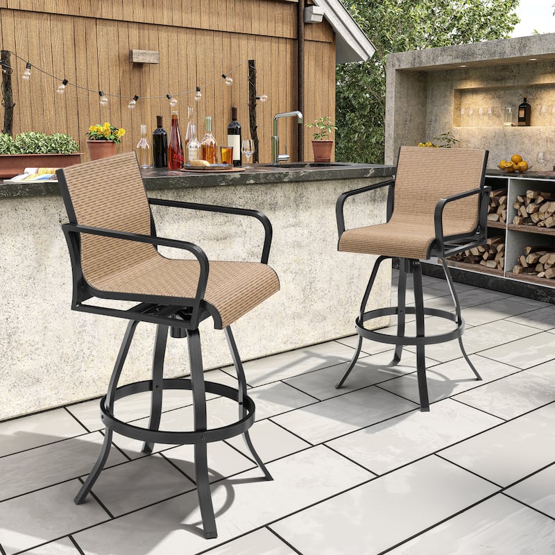 Outdoor Indoor All-weather Swivel Barstool Patio Bar Stools (Set of 2) - See Picture - Brown