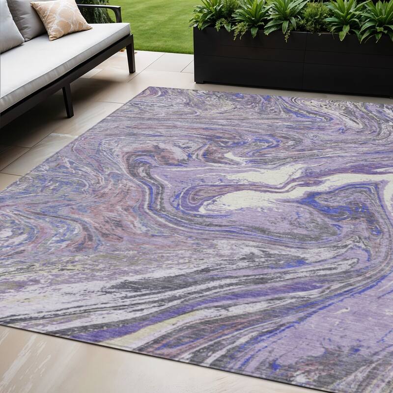 HomeRoots Abstract Transitional Rectangle Outdoor Rug - 5' X 8'