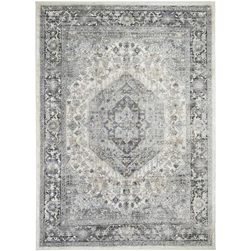 Firenze Rosetta Ivory/Gray Traditional Oriental Area Rug - 7'10"x9'10"