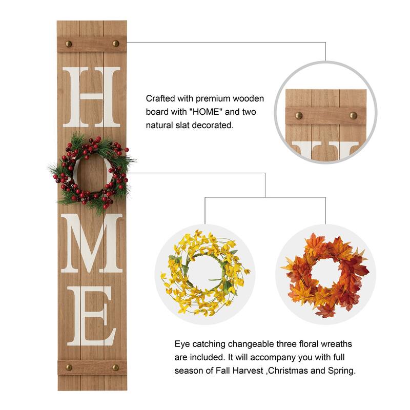 Glitzhome 42"H Porch Sign with 3 Interchangeable Floral Wreaths for Fall Thanksgiving