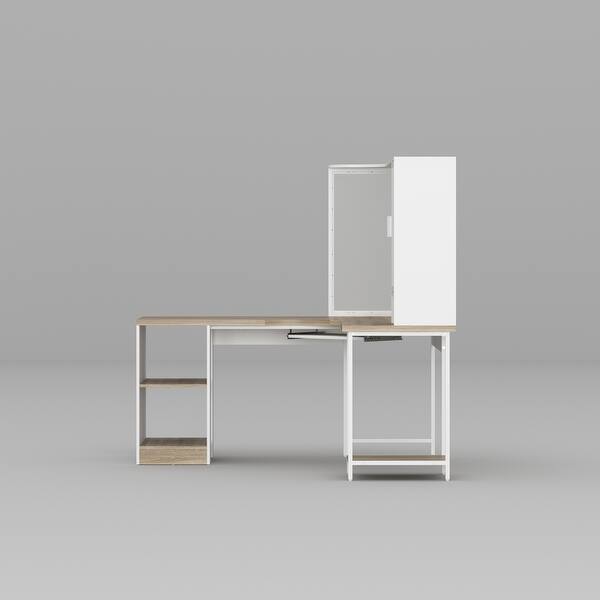 Spacious Two-Monitor Computer Desk Storage Cabinet and Keyboard Slider ...