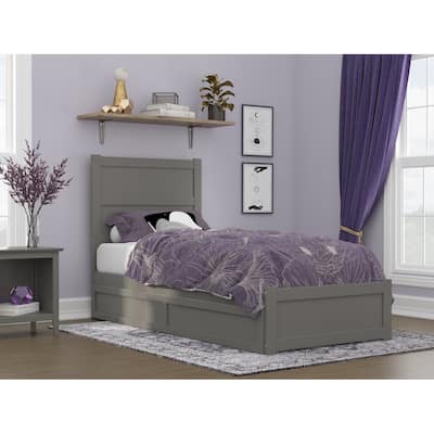 NoHo Twin Extra Long Bed with Footboard and Twin Extra Long Trundle in Grey