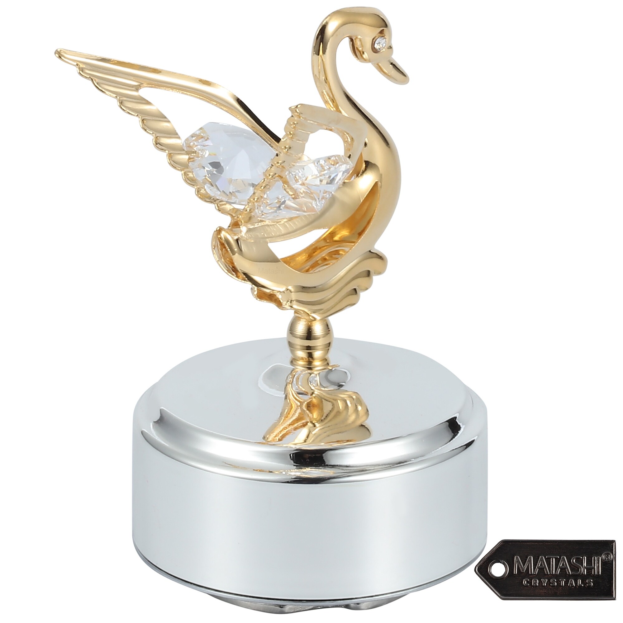 Matashi 24k Gold Plated Music Box With Crystal Studded Swan Figurine Home Bedroom Living Room Decor Tabletop Ornaments Showpiece Gift For Musician Christmas Thanksgiving Mothers Day Swan Lake Home Decor Accents Musical