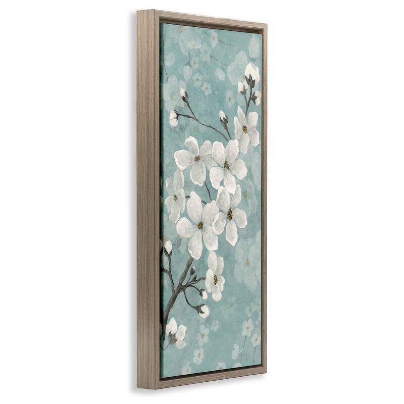 Stupell Cherry Blossoms on Green Framed Floater Canvas Wall Art Design By Janet Tava