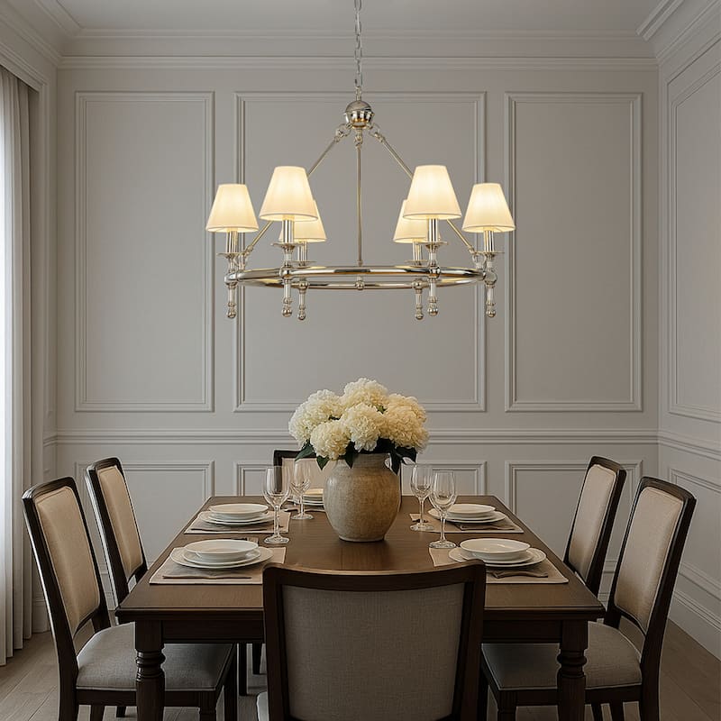 Vintage Chandelier 6-Light Classic Pendant Fixture with White Shades for Elegant Interior Lighting