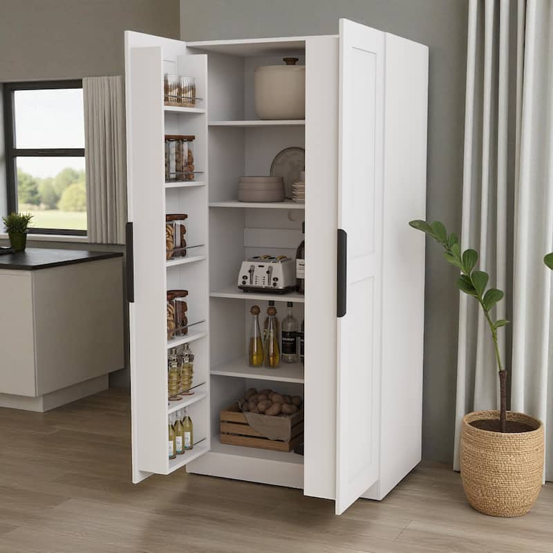 63" Freestanding Kitchen Pantry Storage Cabinet with Adjustable Shelves and Doors, Modern Buffet Cupboard Sideboard